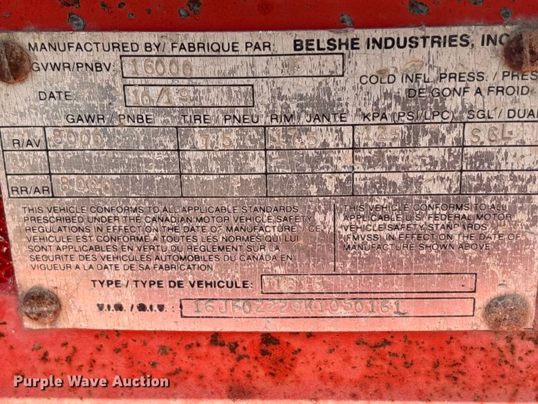 image for item EU5826 2019 Belshe TB16 tilt deck equipment trailer