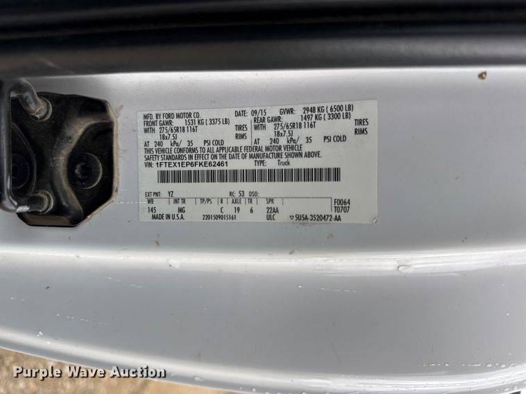 image for item EV6036 2015 Ford F150 XLT Ext. Cab pickup truck