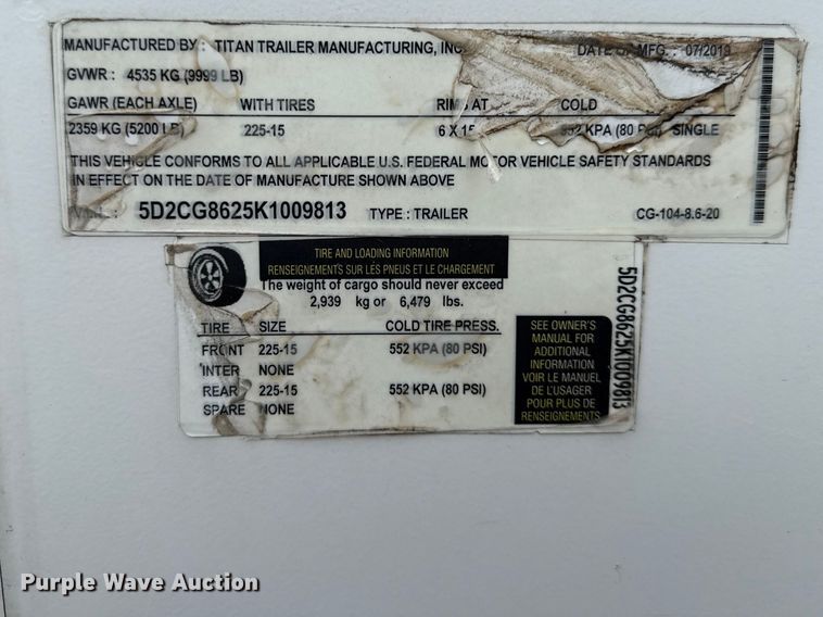 image for item EV6043 2019 Titan CG-104-8.6-20 enclosed cargo trailer