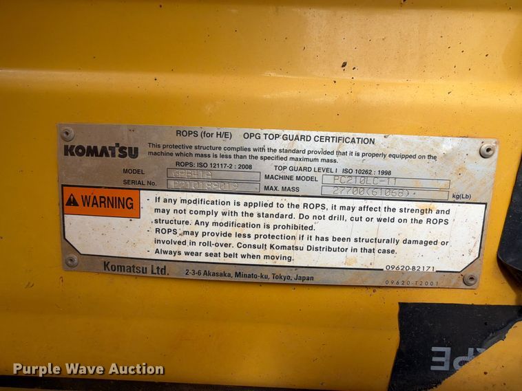 image for item EX2568 2019 Komatsu PC210LC-11 excavator