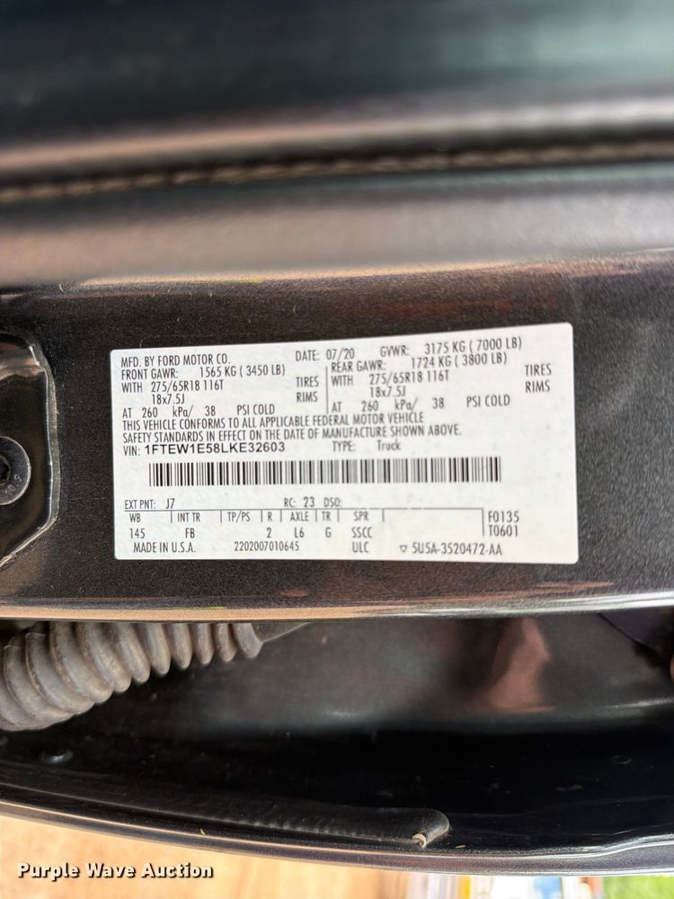image for item EX2571 2020 Ford F150 Crew Cab pickup truck