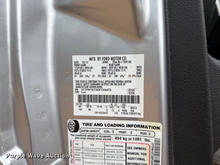 image for item EX2572 2013 Ford F150 Crew Cab pickup truck