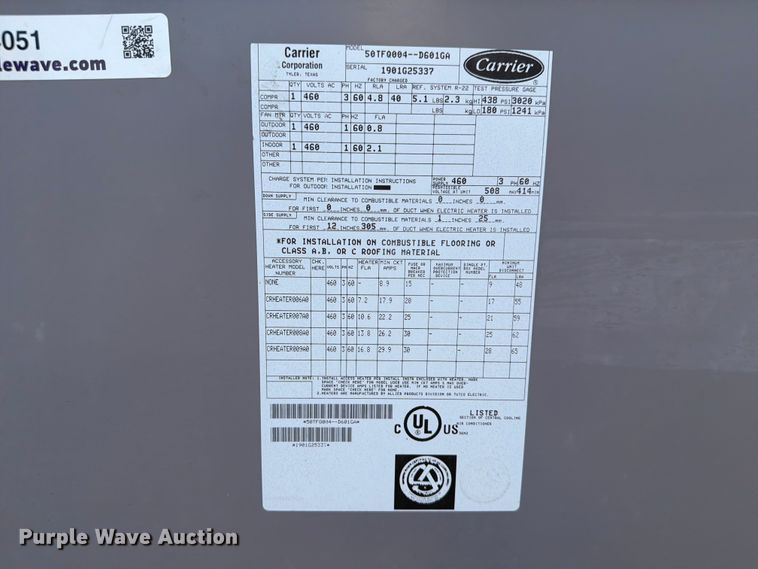 image for item EX4051 Carrier 50TFQ004--D601GA heat pump