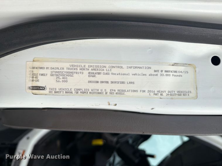 image for item FB4973 2016 Freightliner 108SD Crew Cab crane truck