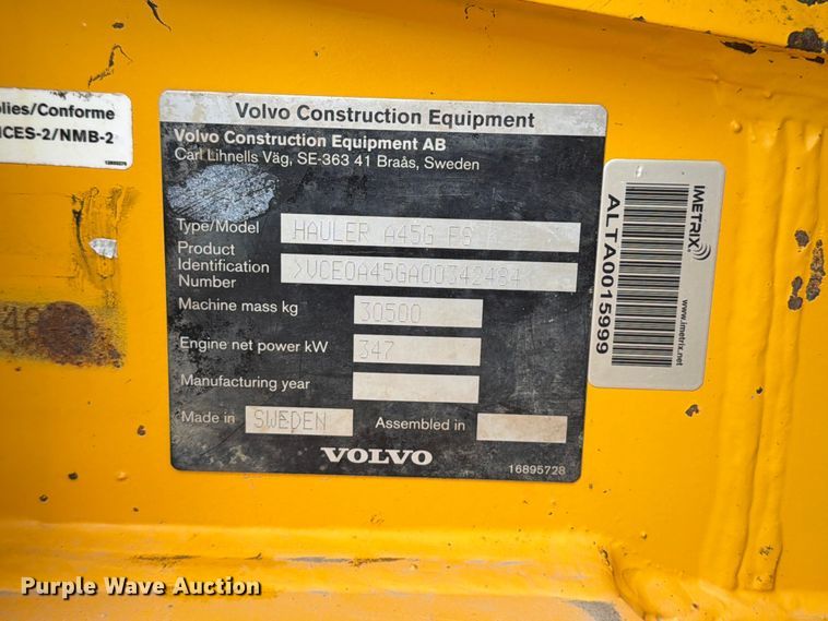 image for item FB5866 2018 Volvo A45G FS articulated haul truck
