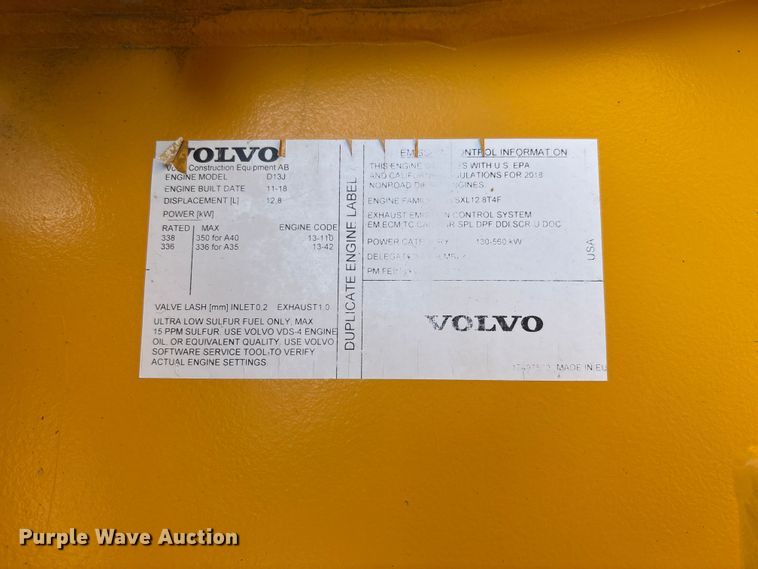 image for item FC1687 2019 Volvo A40G articulated haul truck