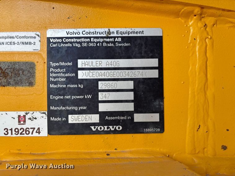 image for item FC1687 2019 Volvo A40G articulated haul truck