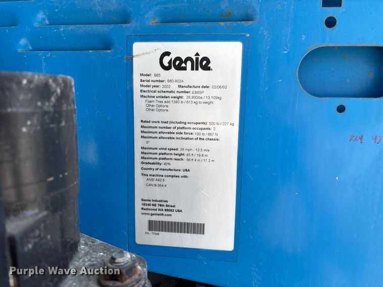 image for item FG0551 2002 Genie S65 boom lift