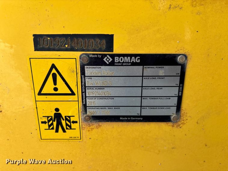 image for item FG0555 2015 Bomag BW 161 AD-5 double drum vibratory roller