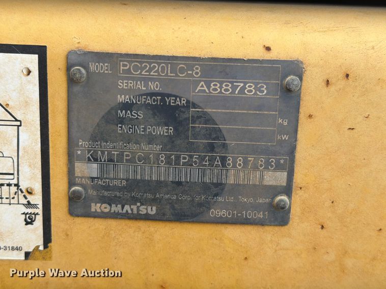 image for item FI0319 2009 Komatsu PC220LC-8 excavator