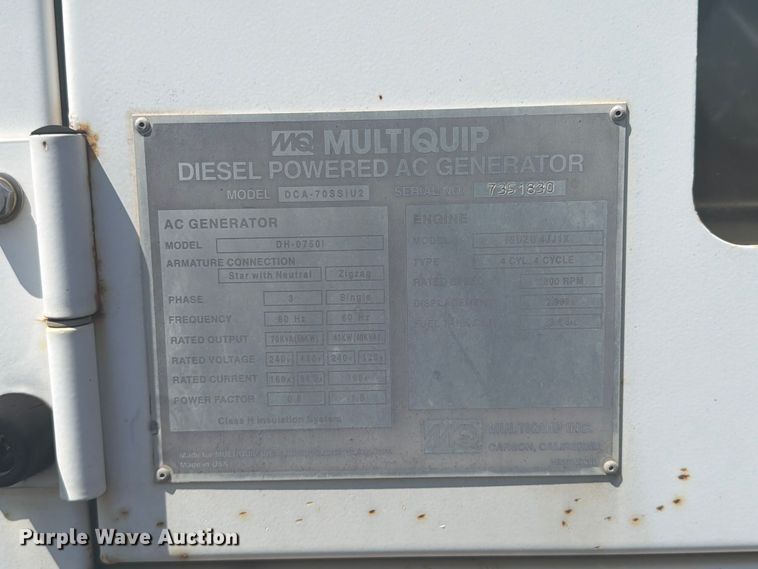 image for item FI0332 Multiquip DCA-70SSIU2 generator