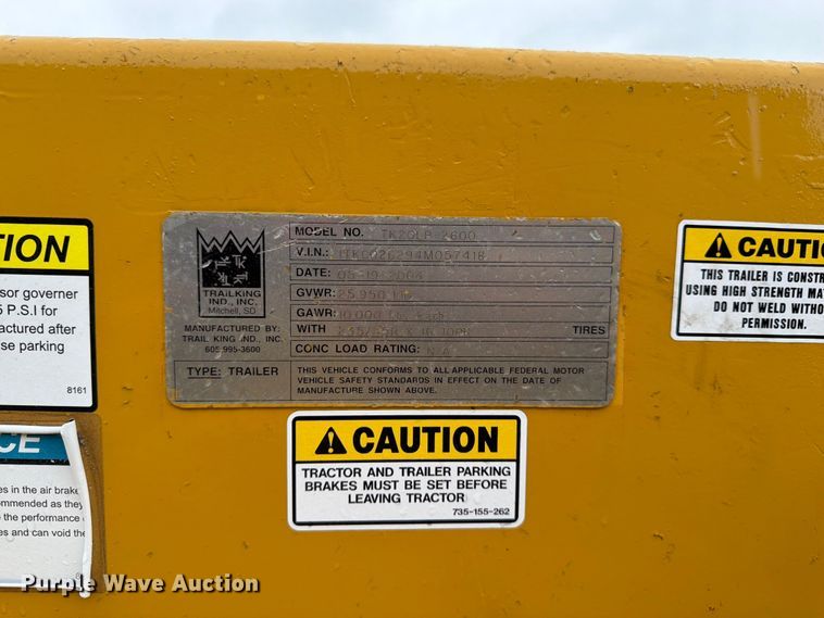 image for item FK3167 2004 Trail King TK20LP-2600 equipment trailer