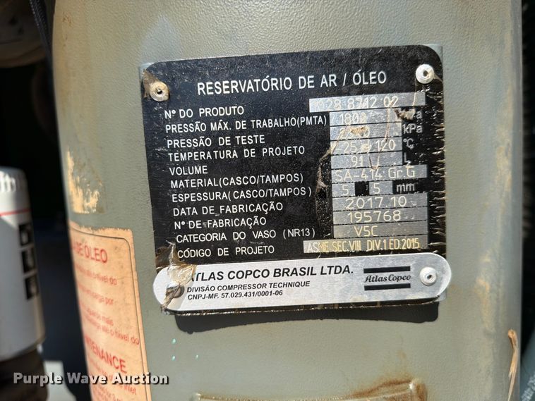 image for item FK4550 2017 Atlas Copco E-AIRT900 air compressor