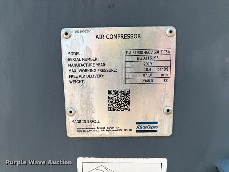 image for item FK4550 2017 Atlas Copco E-AIRT900 air compressor