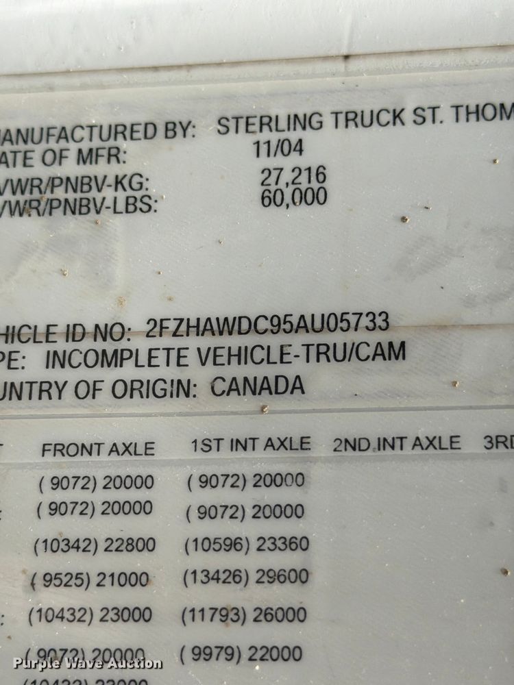 image for item FN2018 2005 Sterling L8500 water truck