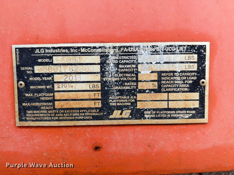 image for item FN2022 2013 JLG 660SJ boom lift