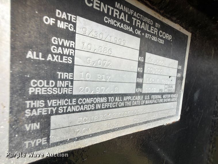 image for item FU1032 1999 Central Trailer Corp dump trailer