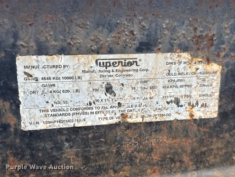 image for item NJ9132 1997 Superior 2PT6M-DD equipment trailer