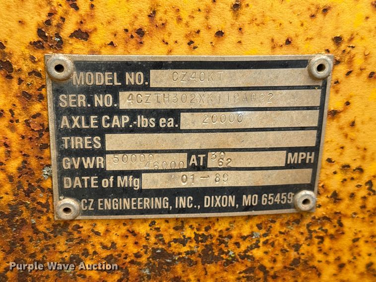 image for item NJ9199 1989 CZ Engineering, Inc. CZ40KT equipment trailer