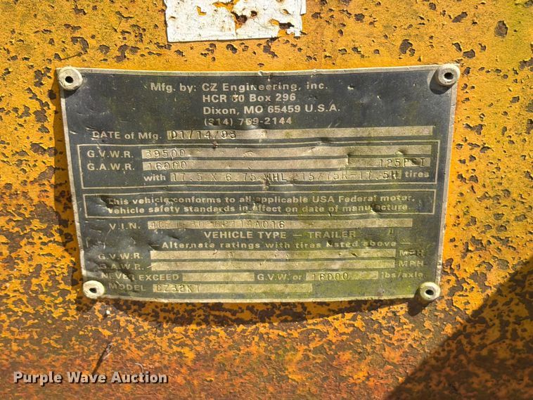 image for item OE9616 1993 CZ Engineering CZ32KT equipment trailer