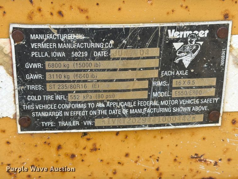 image for item OE9634 2004 Vermeer E550 Evacuator vacuum trailer