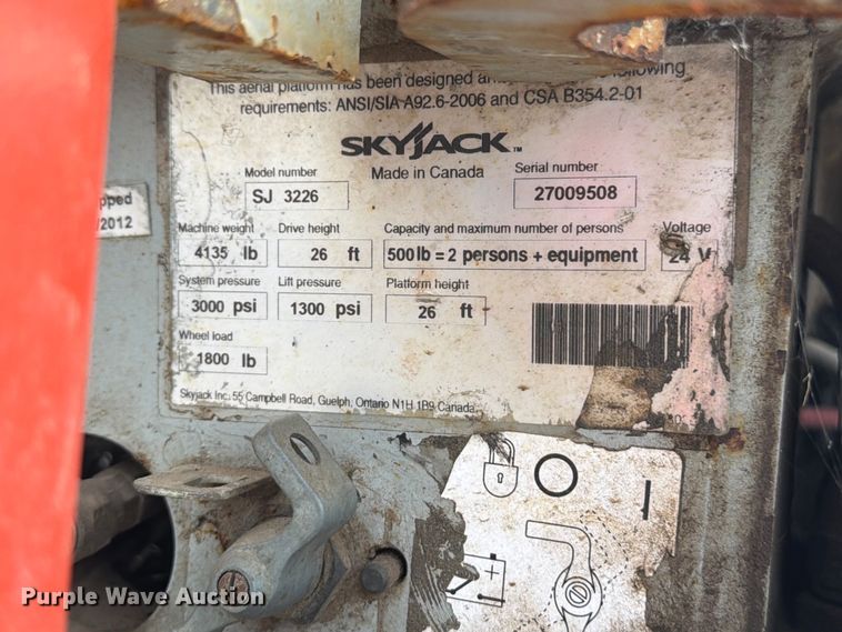 image for item OE9678 2012 Skyjack SJ 3226 scissor lift