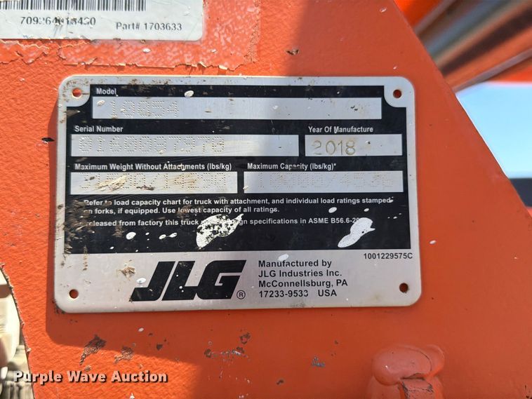image for item YA4022 2018 JLF SkyTrak 10054 telehandler