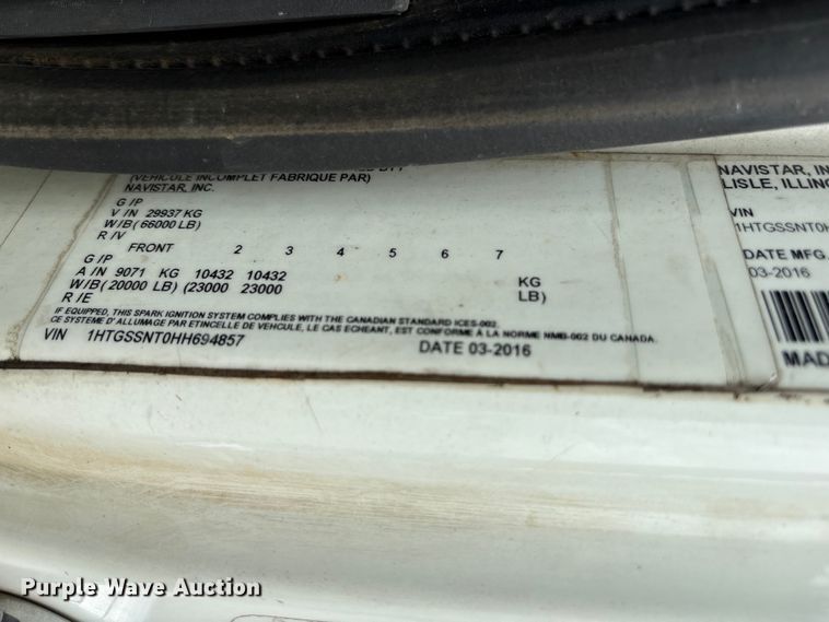 image for item YA4026 2017 International 7600 sewer jetter truck