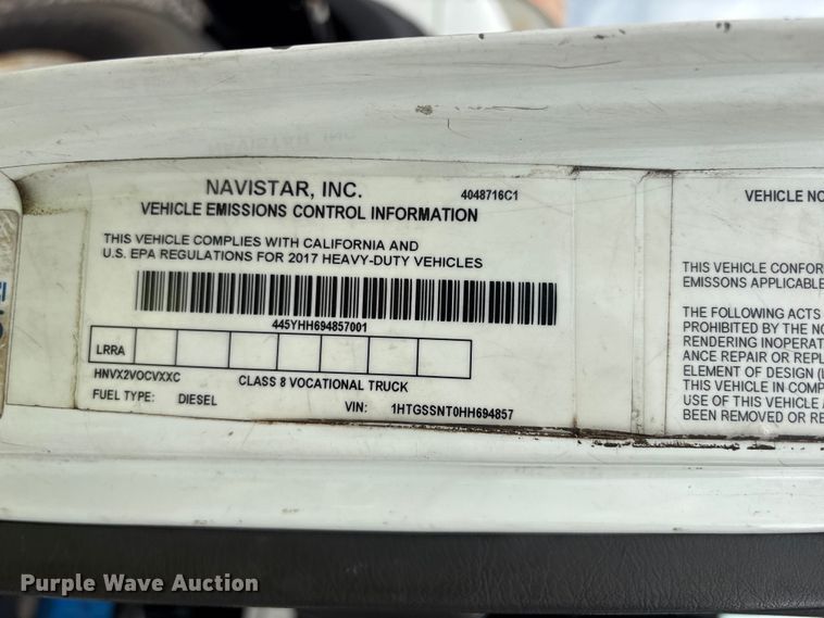 image for item YA4026 2017 International 7600 sewer jetter truck