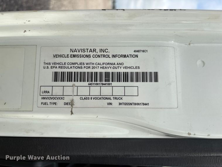 image for item YA4028 2017 International 7600 sewer jetter truck