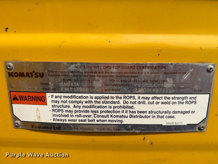 image for item YA4273 2017 Komatsu PC170LC-10 excavator