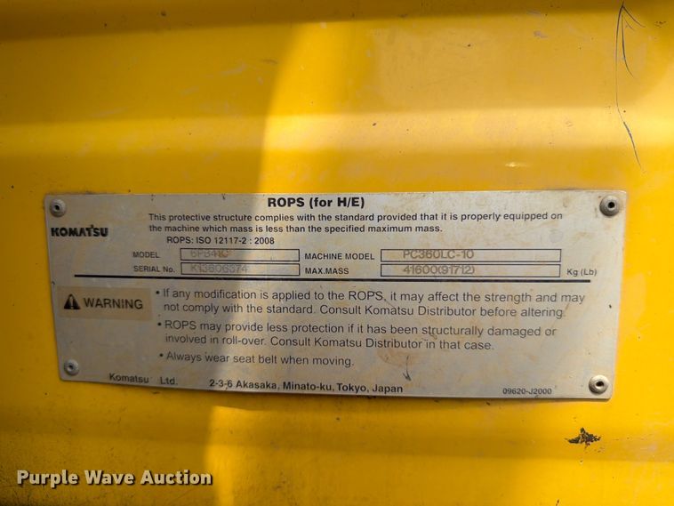 image for item YA4274 2014 Komatsu PC360LC-10 excavator