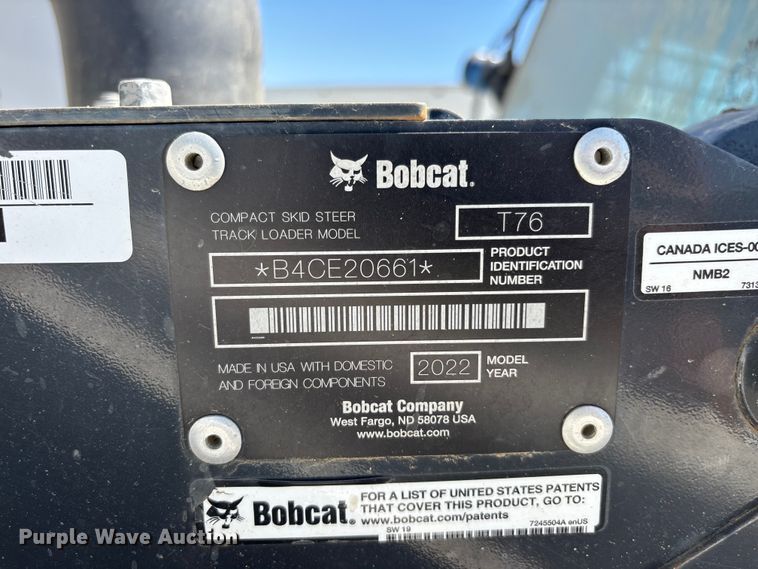 image for item YA4279 2022 Bobcat T76 tracked skid steer loader