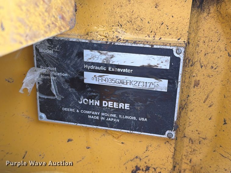image for item YA4486 2015 John Deere 35G mini excavator