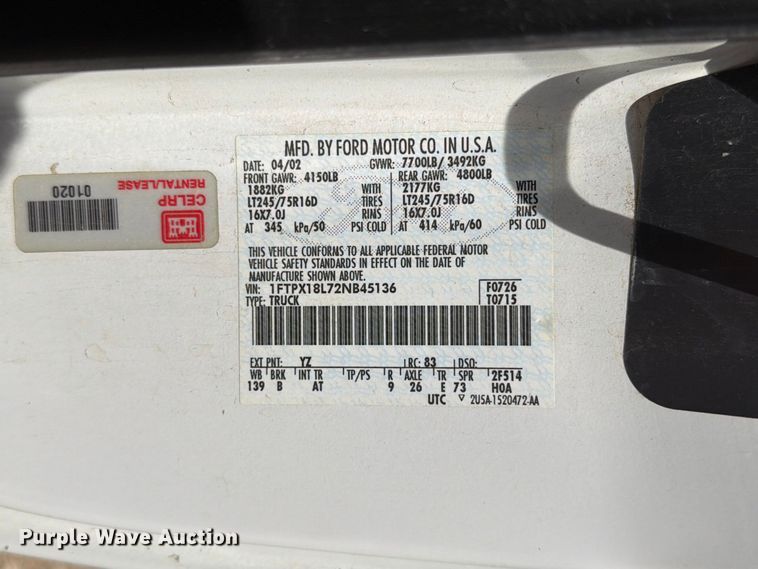 image for item ER1986 2002 Ford F150 Ext. Cab pickup truck