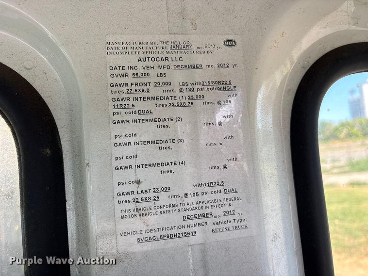 image for item ET0381 2013 Autocar Xpeditor refuse truck