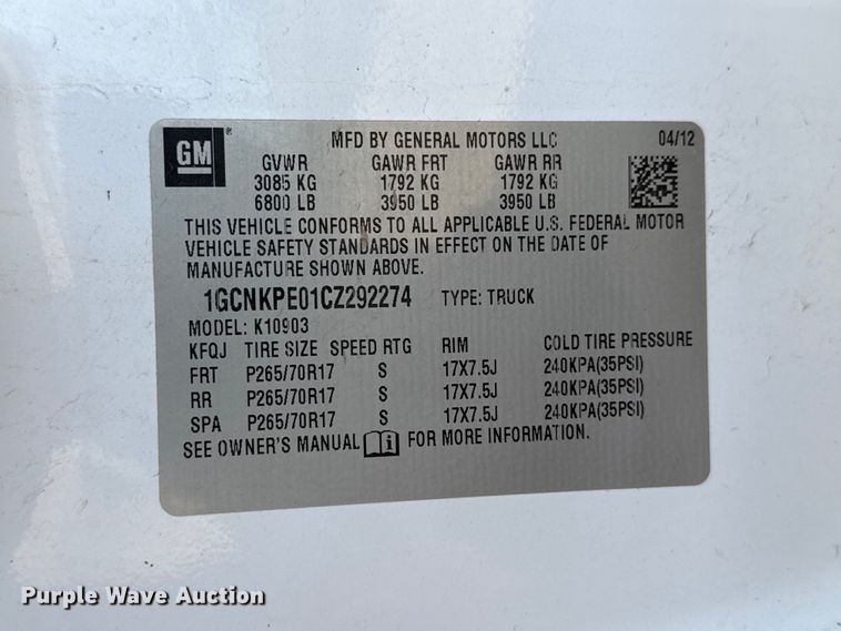 image for item EW4125 2012 Chevrolet Silverado 1500 pickup truck