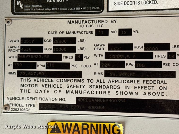 image for item EW4134 2014 IC PB10500 school bus