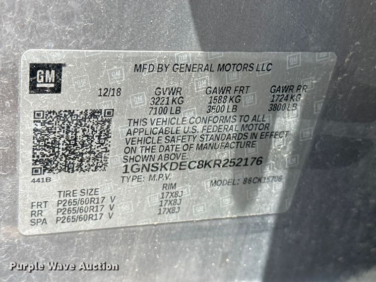 image for item EW4178 2019 Chevrolet Tahoe Police SUV
