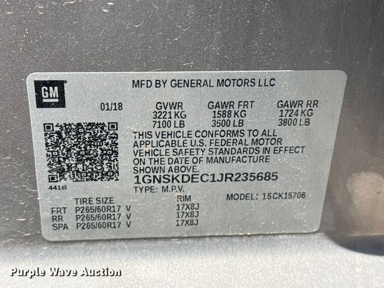 image for item EW4181 2018 Chevrolet Tahoe Police SUV