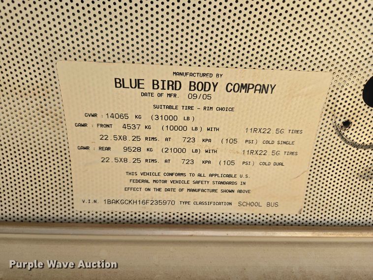 image for item EW8582 2006 Blue Bird BB Conventional school bus