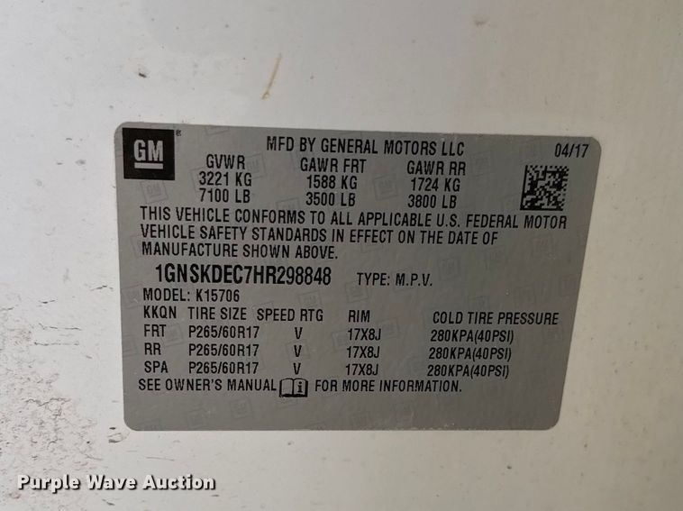 image for item EX2141 2017 Chevrolet Tahoe Police SUV