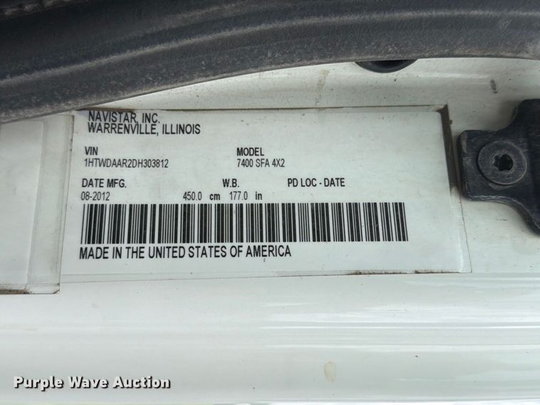 image for item EX4523 2013 International WorkStar 7400 truck cab and chassis