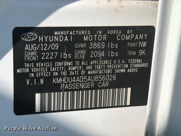 image for item EX4595 2010 Hyundai Elantra 
