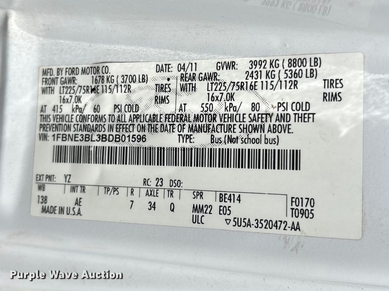 image for item FG0274 2011 Ford E350 van