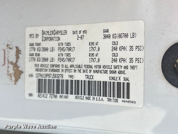image for item FG0278 2007 Dodge Ram 1500 Ext. Cab pickup truck