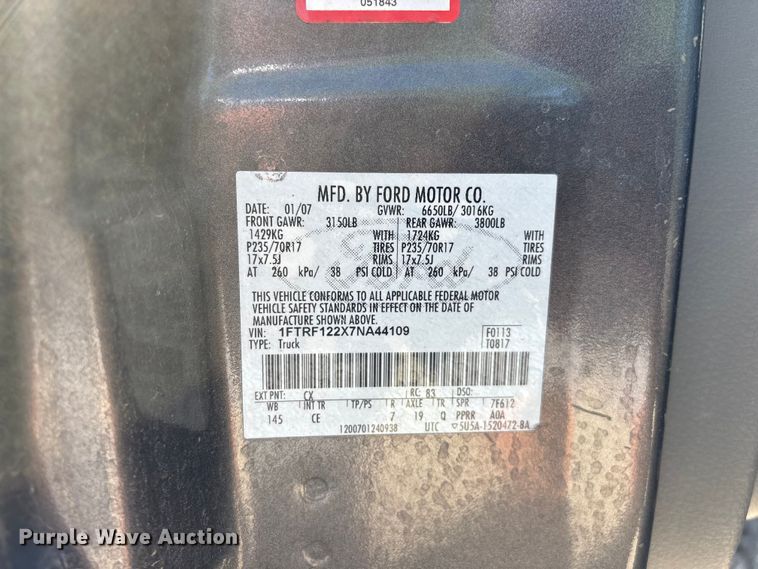 image for item FG0279 2007 Ford F150 XL pickup truck