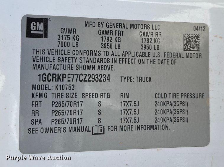 image for item FG0284 2012 Chevrolet Silverado 1500 Ext. Cab pickup truck