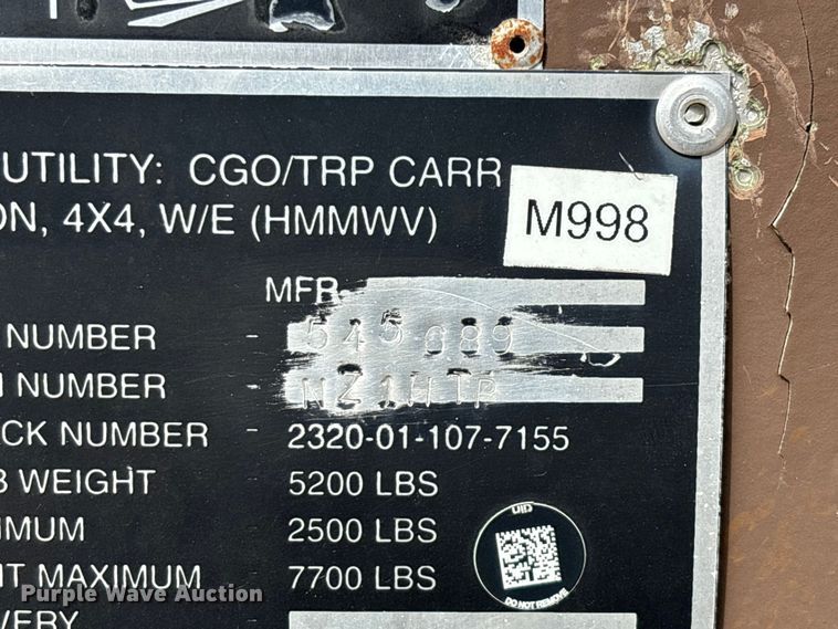 image for item FG0561 1991 AM General M998  HMMWV SUV