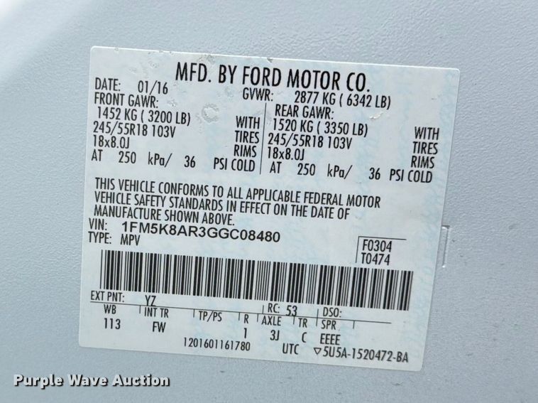 image for item FU4546 2016 Ford Explorer Police Interceptor SUV